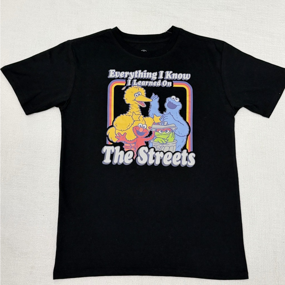 Sesame Street Black Tee with Colorful Characters